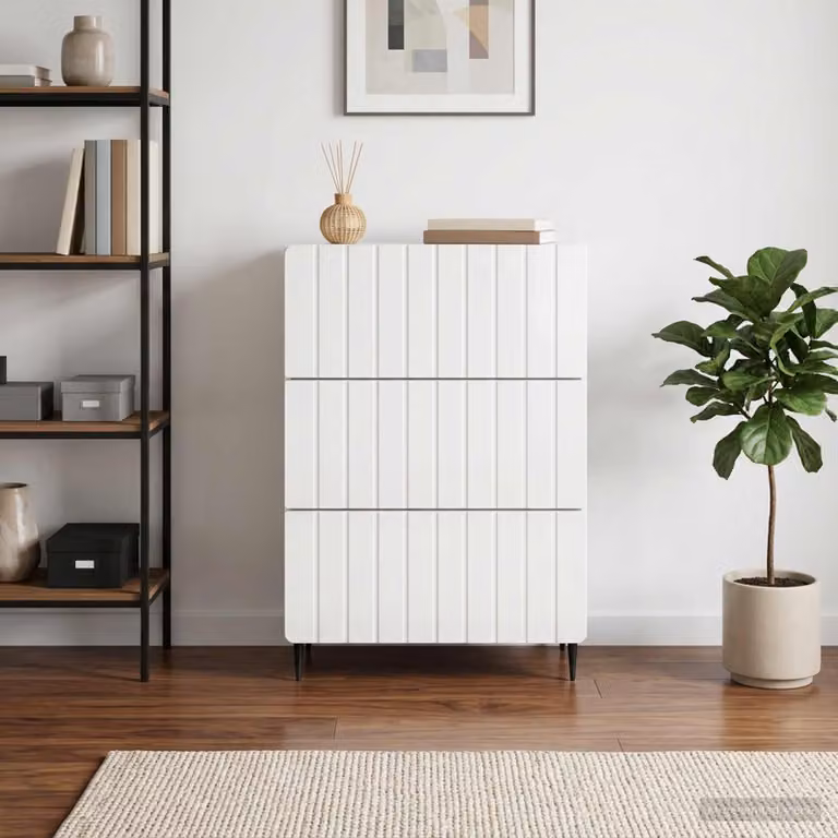 Carrello mobile con cassetti vidaXL in legno ingegnerizzato e metallo, bianco, L 66 cm x P 34,5 cm x H 92 cm