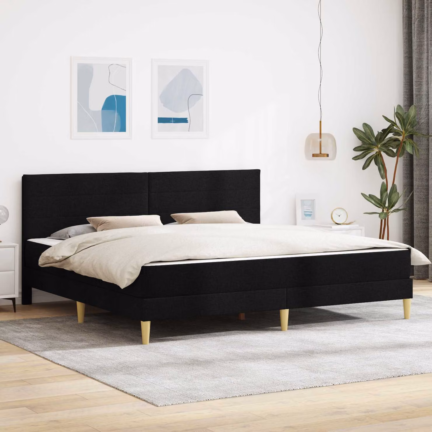 Struttura letto moderna vidaXL in poliestere nero L/P: 200 x 200 cm, H: 206 cm