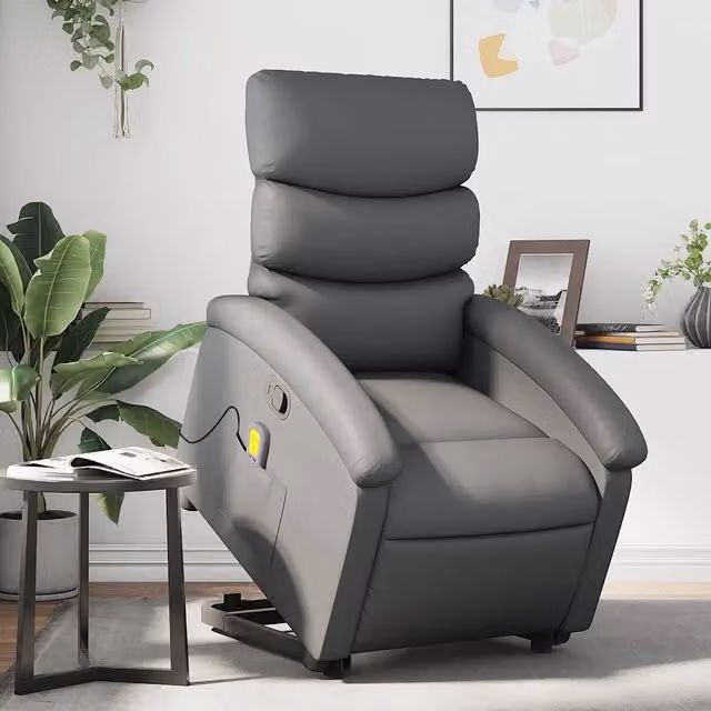 Poltrona Alzapersona Reclinabile vidaXL in Similpelle Grigia con Assistenza Elettrica per Senior – 1
