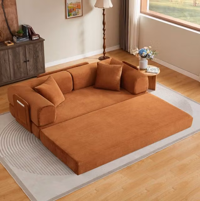 Divano letto pieghevole terracotta in schiuma con 2 cuscini