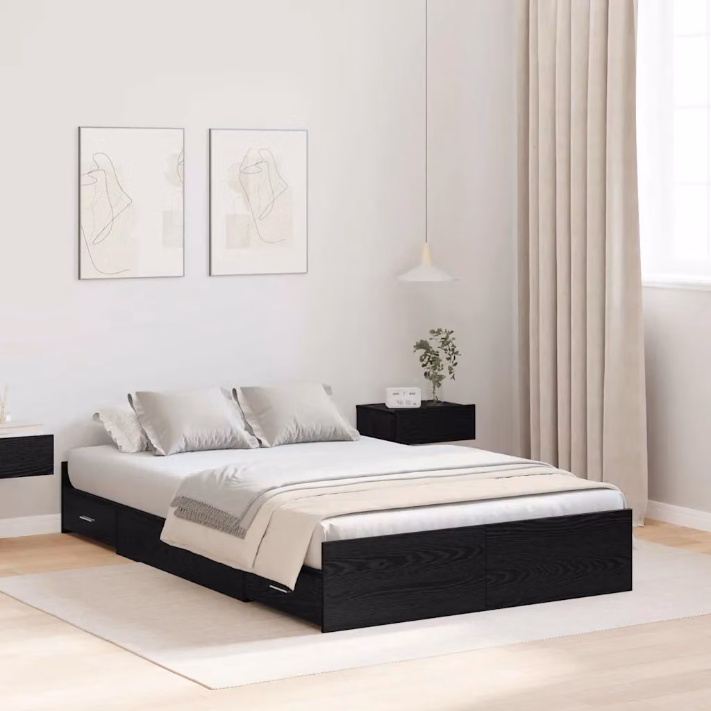vidaXL Struttura letto con contenitore in legno e MDF Nero L: 120 cm, P: 200 cm, H: 193 cm