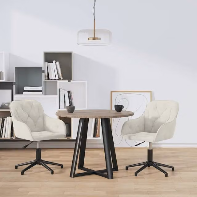 Set di 2 sedie da pranzo girevoli vidaXL in velluto beige con base in metallo e plastica per soggiorno o sala da pranzo