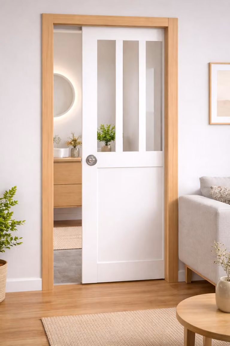 Porta scorrevole da officina bianca H204 x L73 cm, incasso, kit di finitura GD MENUISERIES