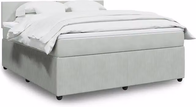 Letto contenitore con base a sollevamento vidaXL in velluto grigio e bianco con materasso ibrido a molle insacchettate L/P/H: 180 x 200 x 100,5 cm