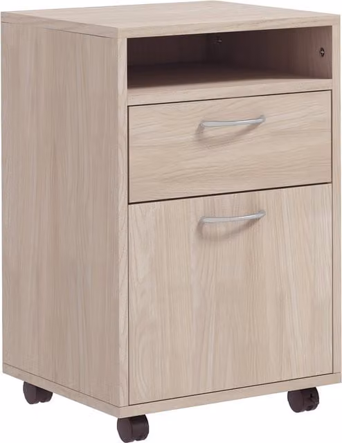 Cassettiera da ufficio HOMCOM con ripiano aperto e 2 cassetti in legno e metallo, Rovere, L 40 cm x P 35 cm x H 60 cm