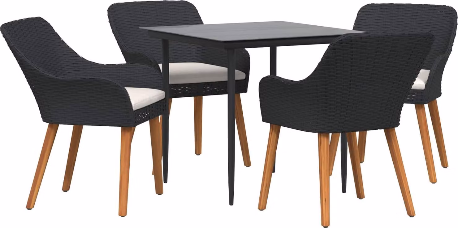 Set da Pranzo per Giardino con cuscino 5 pcs Nero polyrattan