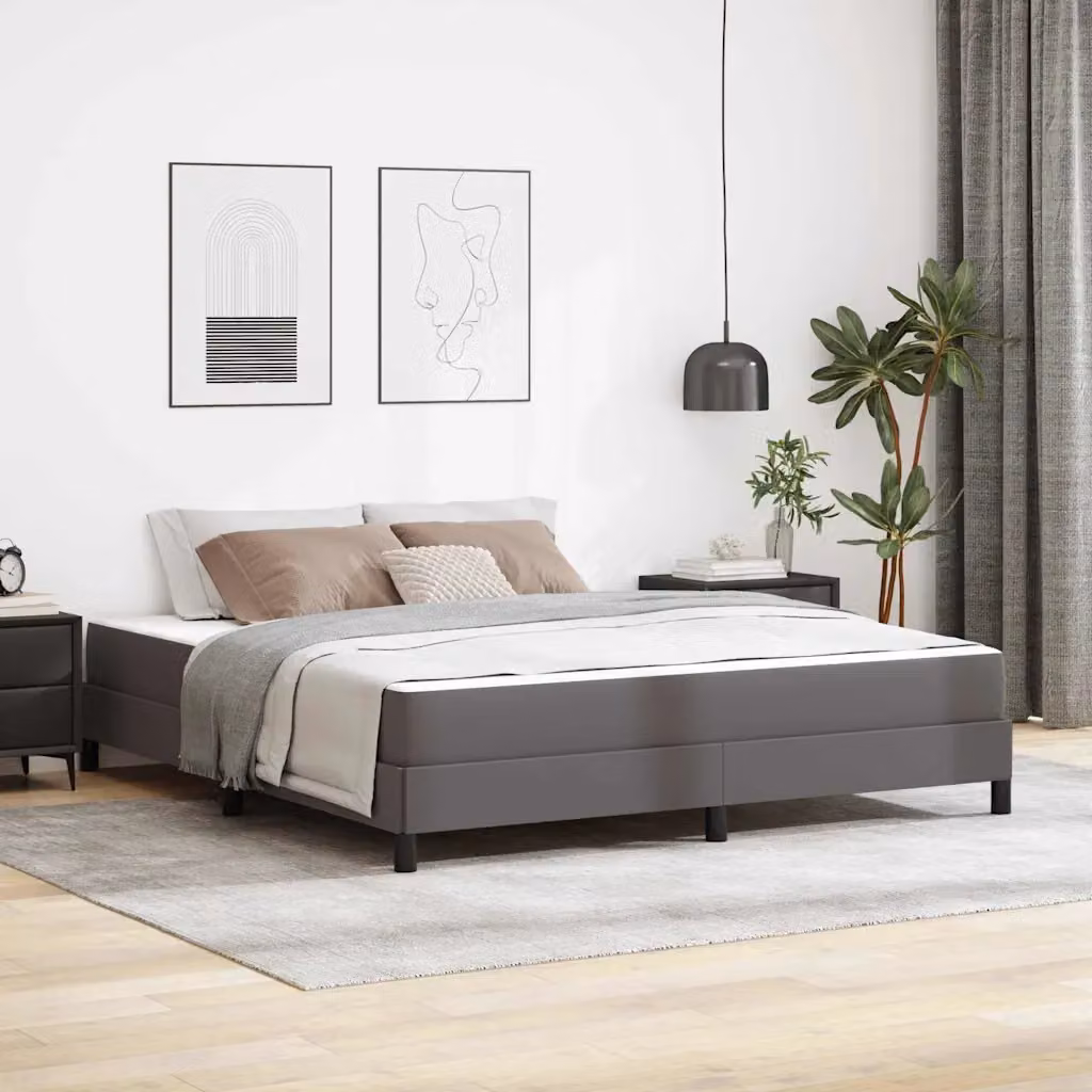 vidaXL Letto Moderno con Materasso Ibrido in Tessuto Grigio L: 180 cm, P: 200 cm, H: 203 cm – 1