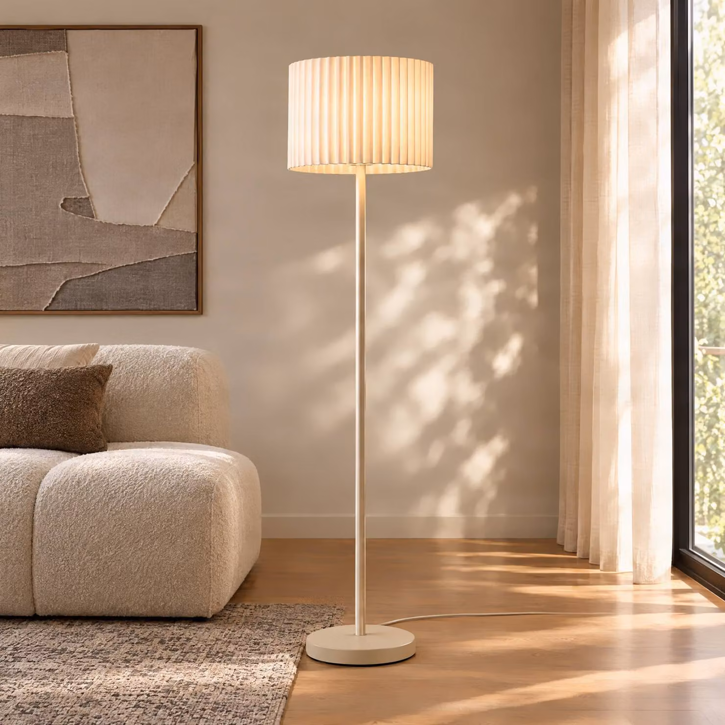 Lampada da terra Libbie Lindby, Crema / Ambra, Soggiorno / Sala da pranzo, Tessuto / Stoffa / Seta, Scandinavo, Lampada da terra
