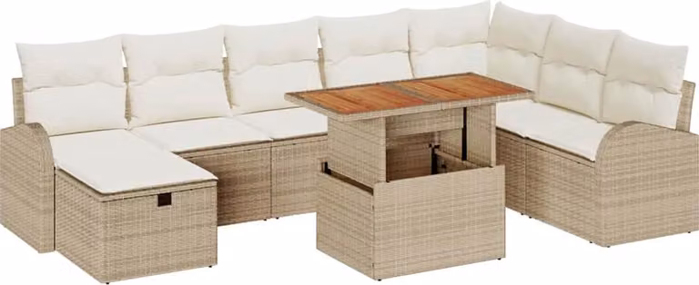 Set Divano da Giardino con cuscino 9 pcs Beige polyrattan