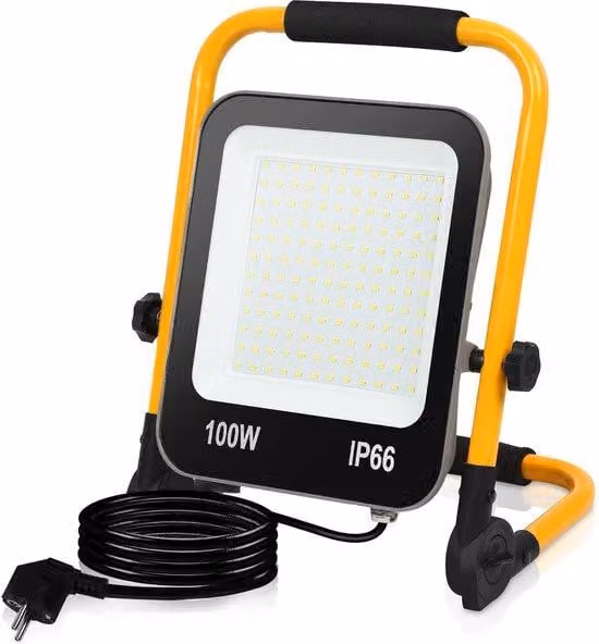 Lampada da esterno a LED con treppiede - 100 W, 6000 K, bianco freddo - Lampada da lavoro - Resistente alle intemperie - IP66, impermeabile