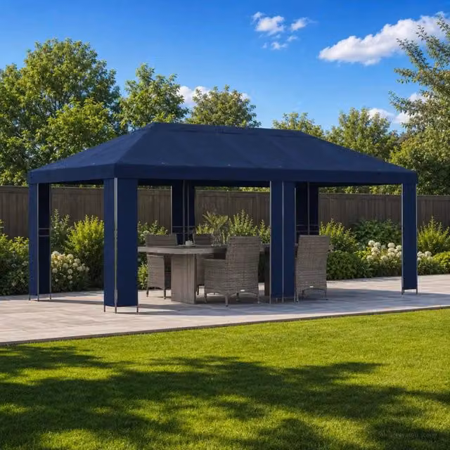 Gazebo da giardino 6 x 3 m Blu Poliestere e Acciaio 190 gsm 3376013