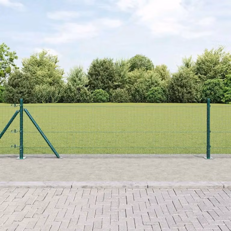 Recinzione Metallica Saldata vidaXL con Base in Cemento, Verde, L: 10 m, H: 0,6 m