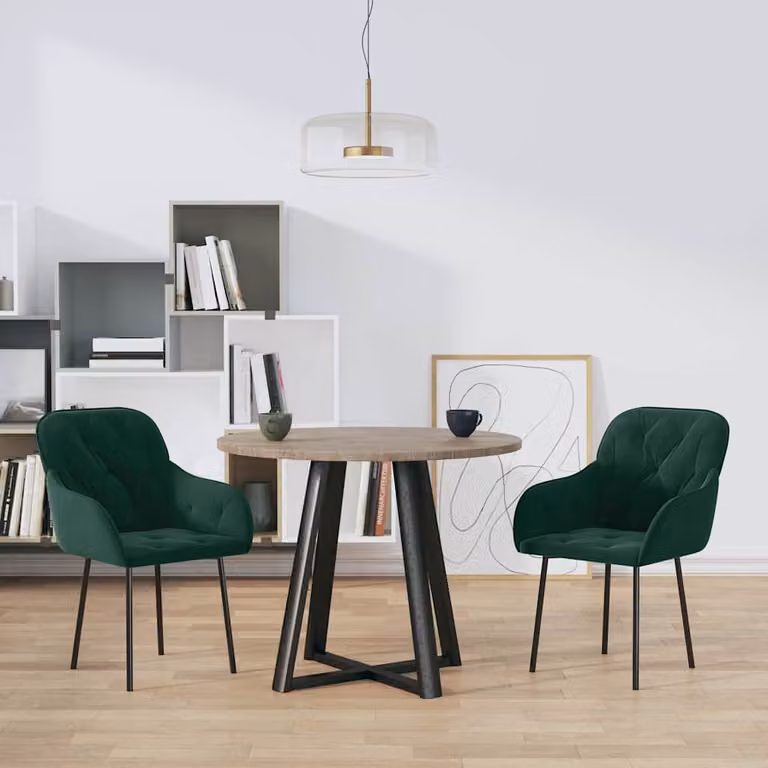 Set di 2 sedie da pranzo vidaXL in velluto verde scuro con struttura in metallo e MDF per soggiorno e cucina