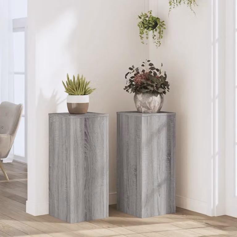 Set di 2 supporti per piante vidaXL in legno MDF grigio, L/P/H: 30 x 30 x 70 cm