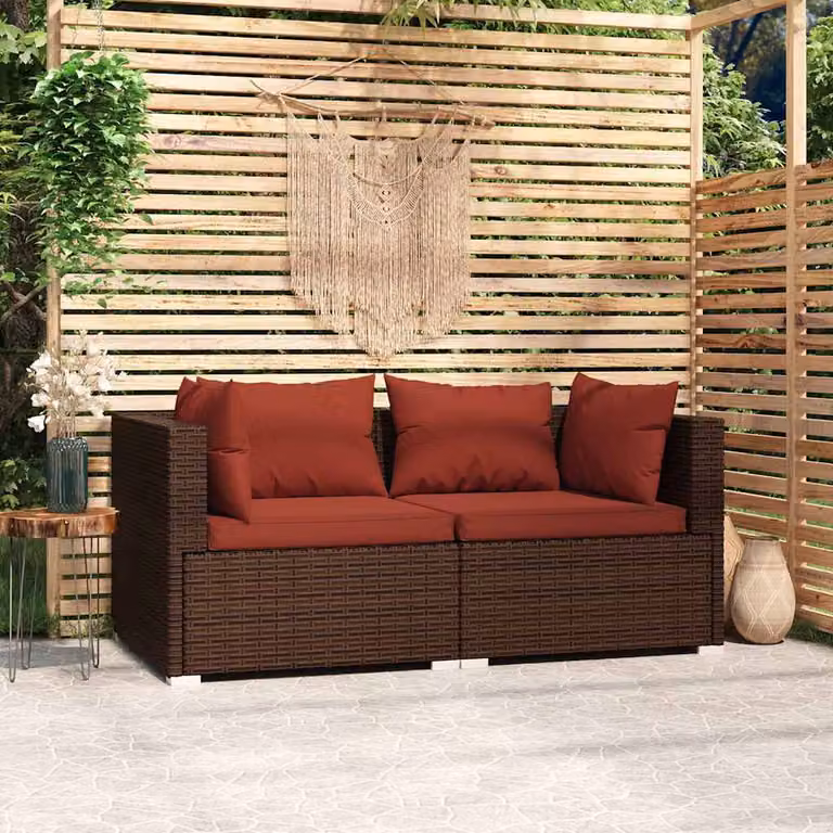 vidaXL Divano da giardino a 2 posti in polyrattan marrone con cuscini rimovibili e struttura in metallo