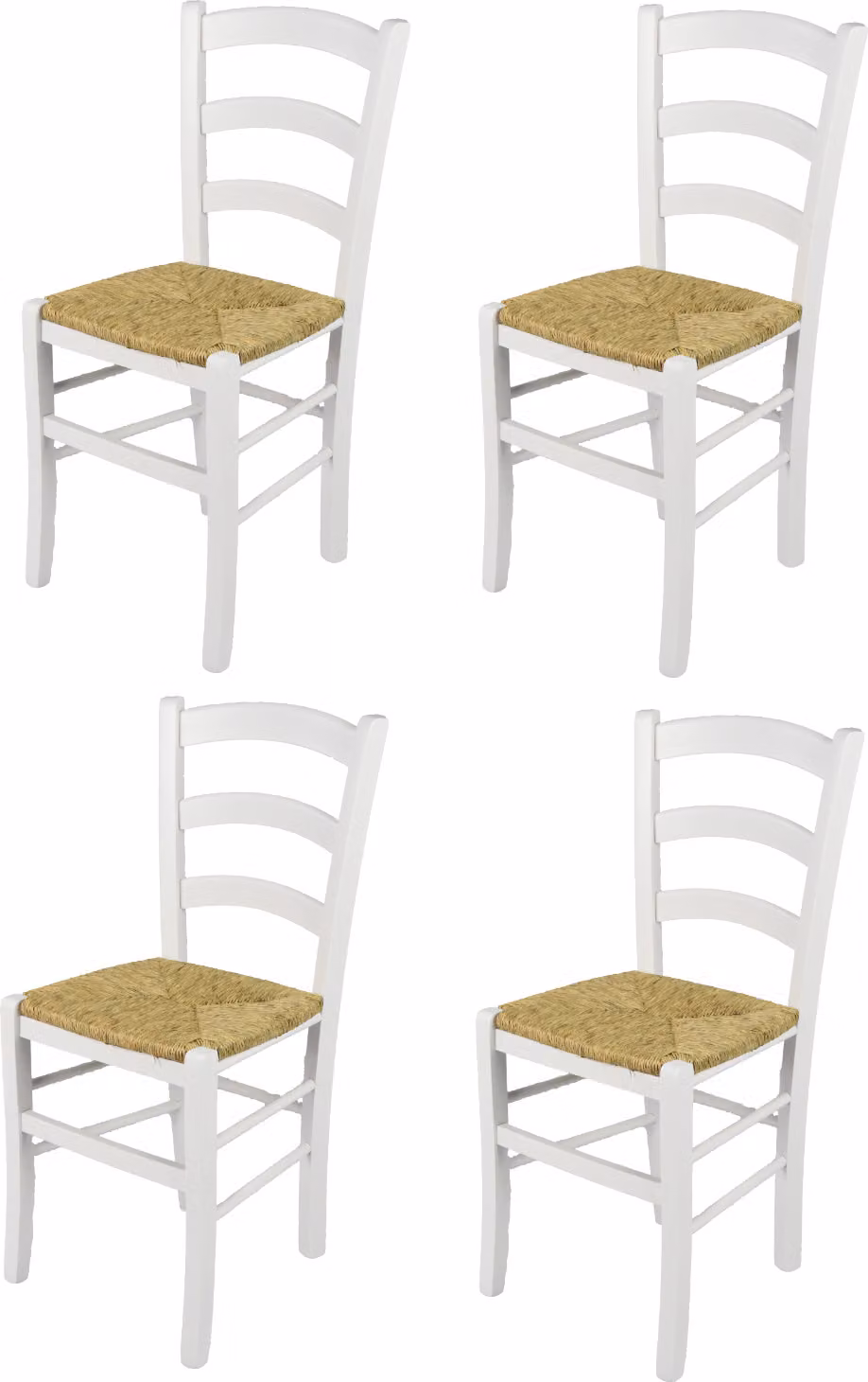 t m c s Tommychairs - Set di 4 sedie VENEZIA per cucina e sala da pranzo, struttura robusta in legno di faggio laccato nel colore bianco (opaco) e sedile in paglia