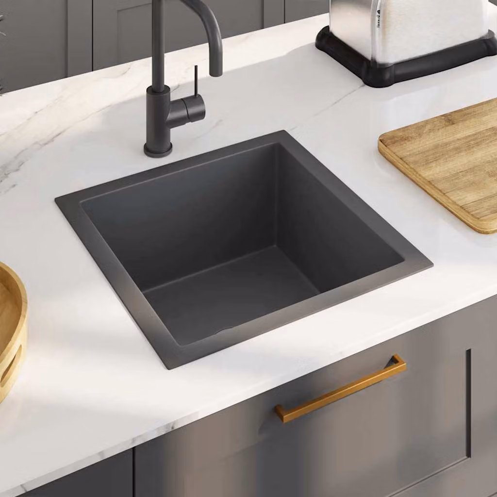 Lavello da Cucina vidaXL in Acciaio Inox Nero e Argento L/P/H: 44 x 44 x 20 cm – 1