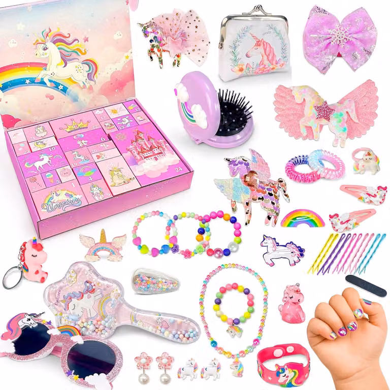 Calendario dell'Avvento 2026 per bambine - 24 giorni di accessori a tema unicorno e piccoli tesori. Calendario natalizio per bambine - Calendario dell'Avvento per contare i giorni fino a Natale