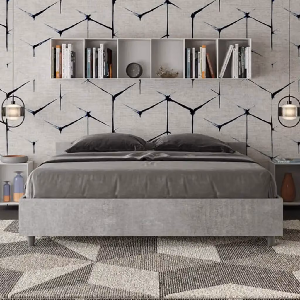 Letto matrimoniale Nuamo senza rete in tessuto grigio L: 160 cm, P: 200 cm, H: 167 cm – 2
