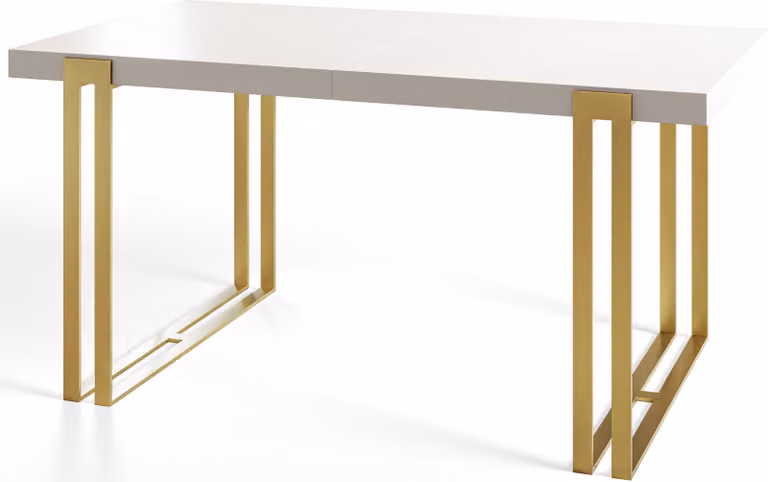 Tavolo rettangolare per sala da pranzo ROSA, dimensioni: 200X90X77 cm, tavolo da soggiorno colore: bianco, con gambe in metallo color oro