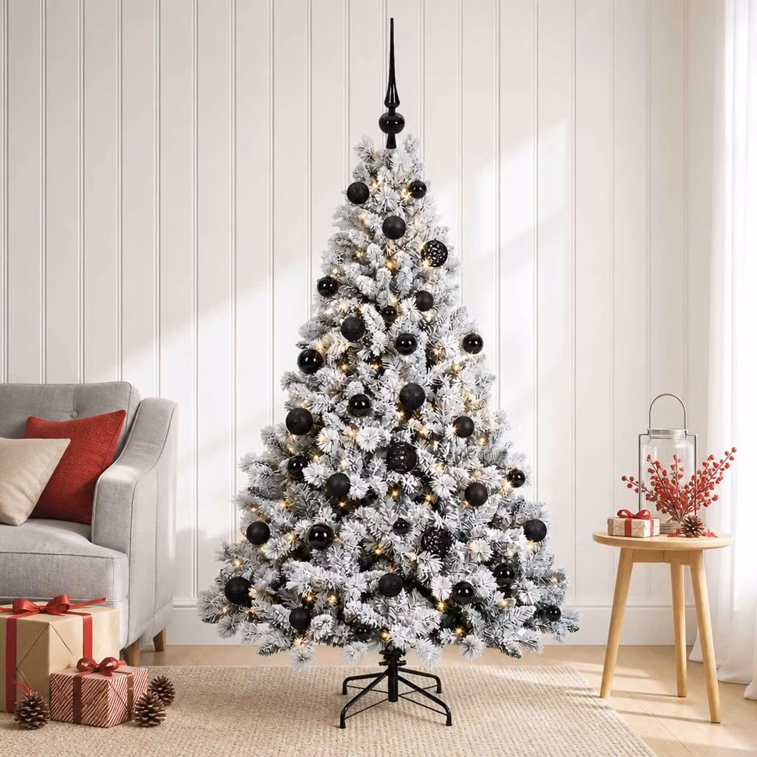 Albero di Natale artificiale con decorazioni a sfera, altezza 120 cm, 150 luci LED
