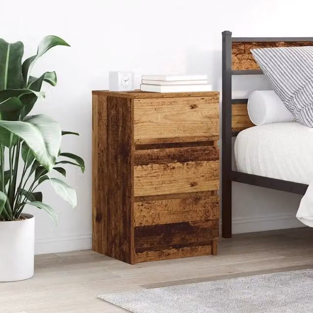 Set di 2 Comodini Design Mania in Legno Antico Marrone con 3 Cassetti L/P/H: 39 x 35 x 65 cm