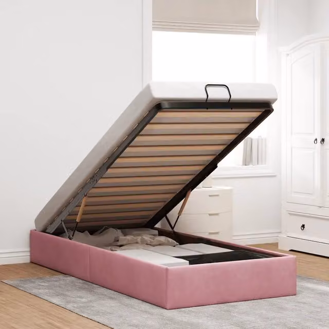 Struttura Letto Pouf senza Materasso-Giroletto con contenitore Rosa 90x190 cm Velluto