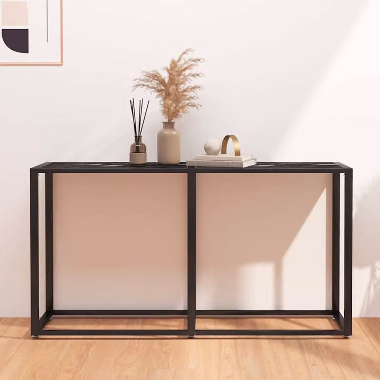 vidaXL Tavolo Consolle Moderno in Vetro Temperato Nero Marmo L/P/H: 140 x 35 x 75,5 cm