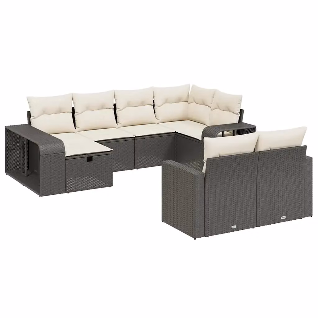 Set di divani da giardino vidaXL a forma di U con 10 pezzi, struttura in metallo e polyrattan nero con cuscini bianchi rimovibili – 2
