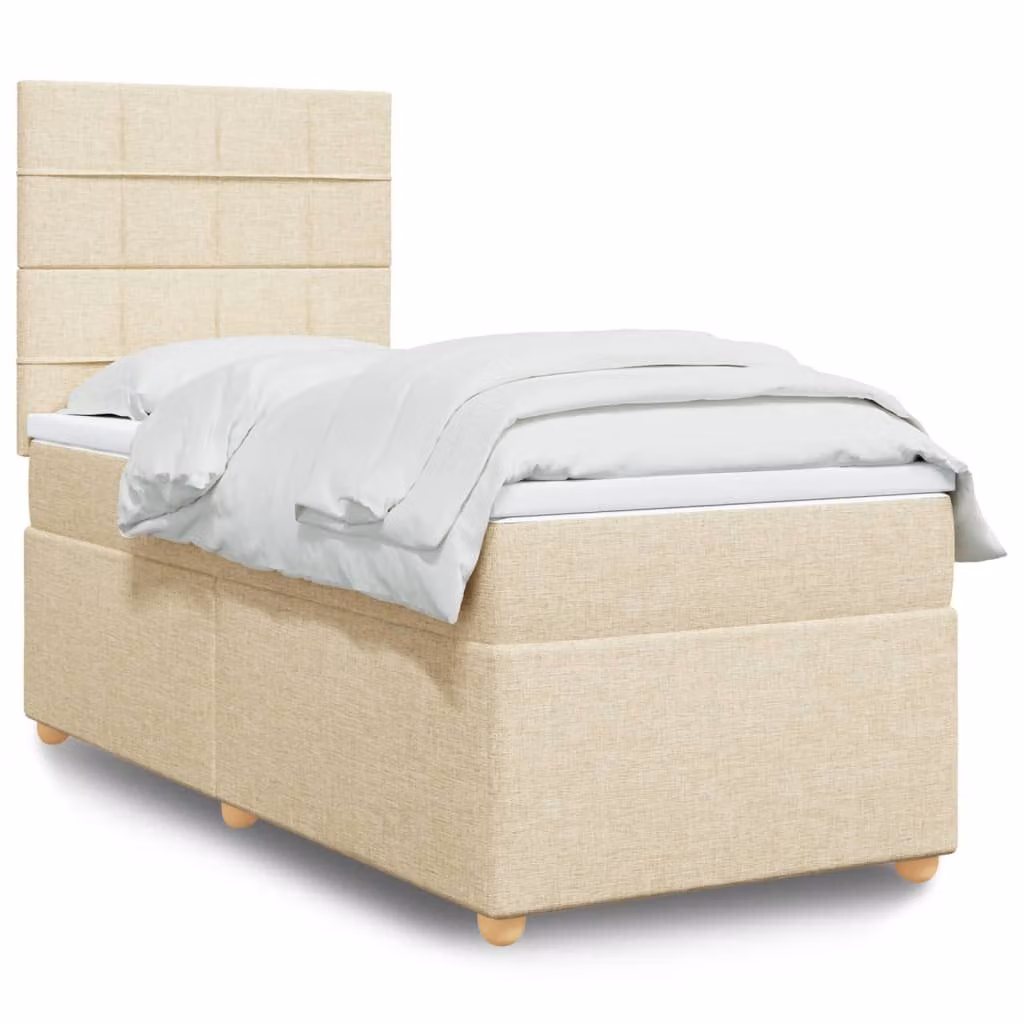 vidaXL Giroletto a Molle con Materasso Ibrido in Tessuto Beige e Bianco L/P/H: 200 x 90 x 150,5 cm