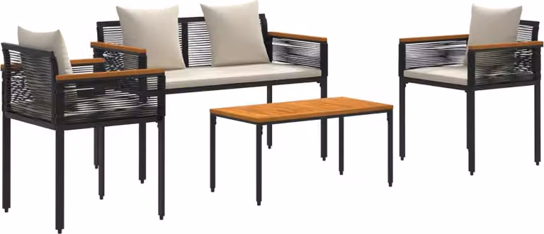 Set di Mobili da Esterno Nero e Bianco Crema polyrattan