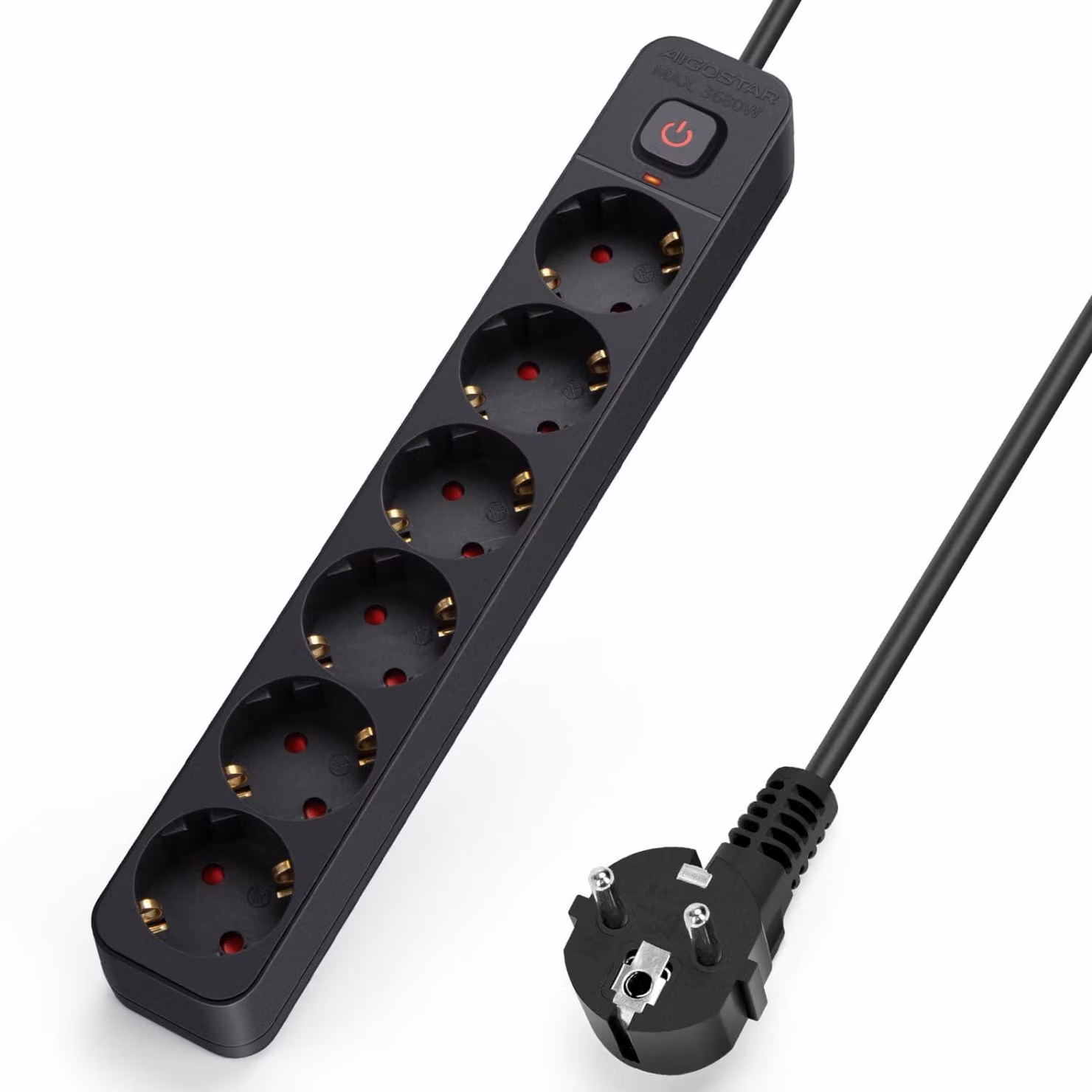 Ciabatta multipresa Aigostar con 6 prese e interruttore, presa multipla con protezione per bambini, ciabatta con cavo da 5 metri, colore nero – 6 prese, cavo da 5 metri