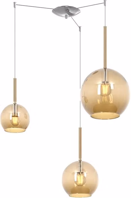 Lampadario Contemporaneo Future Metallo Cromo Vetro Ambra 3 Luci E27