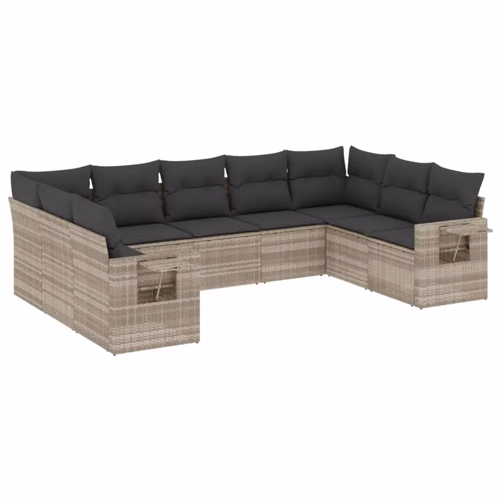 Set Divano da Giardino a L vidaXL in Polyrattan Grigio con 9 Pezzi e Cuscini Imbottiti – 2