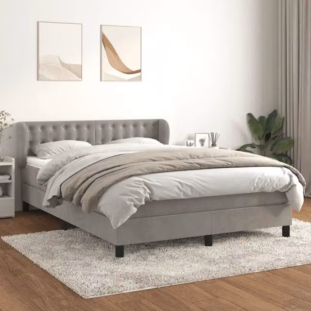 Letto Ibrido vidaXL con Giroletto a Molle e Materasso in Velluto Grigio Chiaro e Bianco, Struttura in Legno di Larice, L/P/H: 140 x 190 x 88 cm – 1