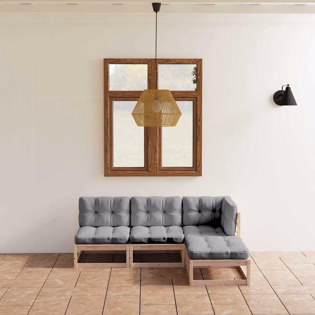 Set di Divani da Giardino vidaXL a Forma di L in Legno di Pino con Cuscini Grigi