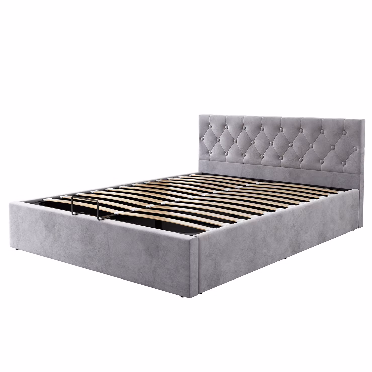 Letto imbottito, 140x200 cm, letto matrimoniale con rete a doghe e contenitore, testiera imbottita, rivestimento in velluto