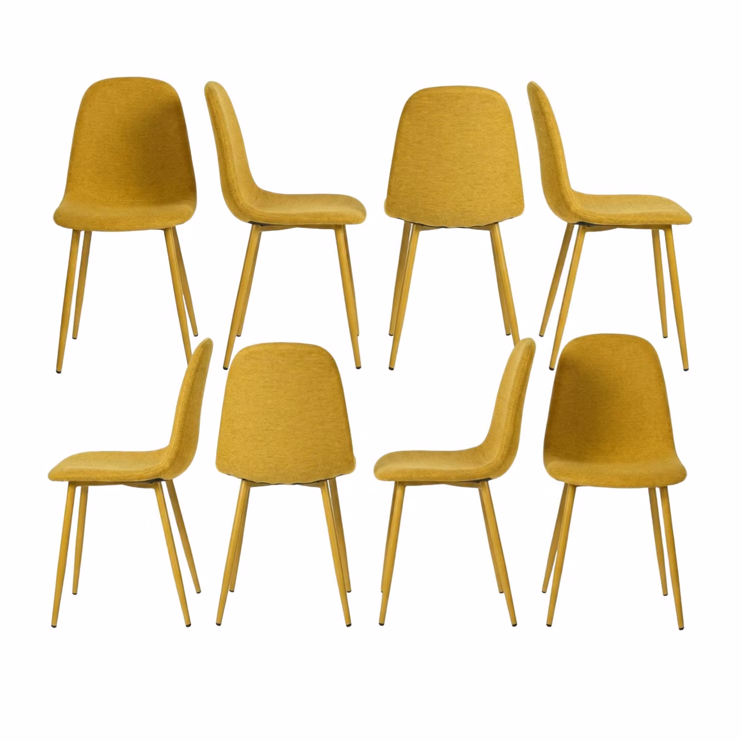Set di 8 sedie da pranzo Meubles Cosy con morbido rivestimento in tessuto giallo – comode sedie in stile scandinavo con gambe in metallo abbinate – CHARLTON