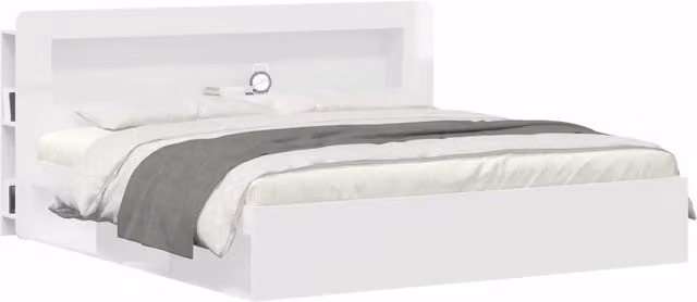 Testiera del letto moderna con ripiano integrato in legno MDF bianco lucido L: 193 cm, H: 100 cm, P: 25,68 cm
