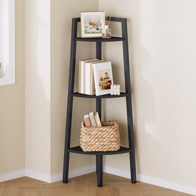 Scaffale a parete in metallo nero, con 3 ripiani, stile rustico, ideale per soggiorno e cucina