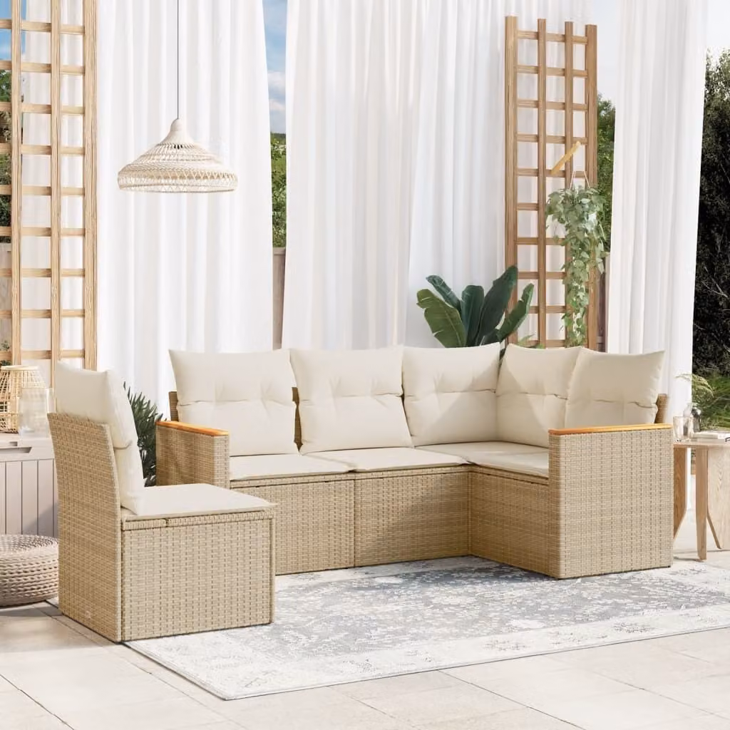 Maison Exclusive - Set Divano da Giardino 5 pz con Cuscini Beige in Polyrattan