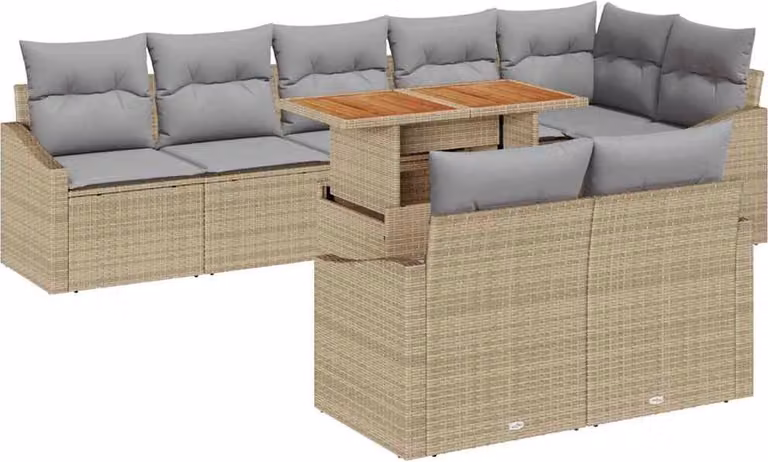 Set Divano da Giardino 9 pcs Beige Poly Rattan