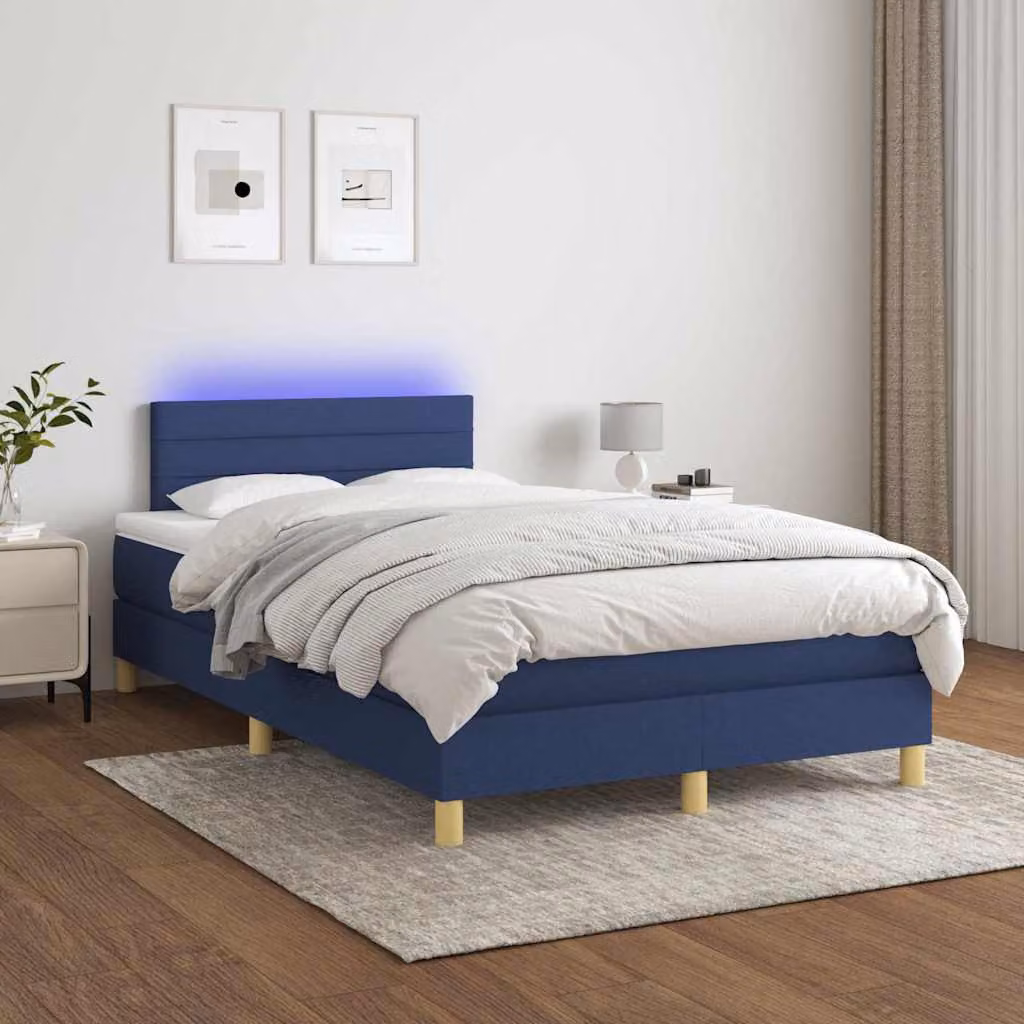 Letto a molle con materasso vidaXL in tessuto con illuminazione LED blu e porta USB, L/P/H: 120 x 200 x 203 cm
