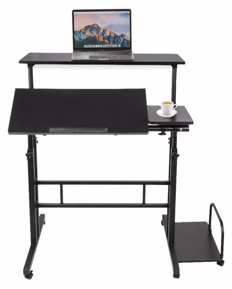 Scrivania regolabile in altezza con rotelle, dimensioni XL: 102 x 60 x 67-115 cm, colore nero