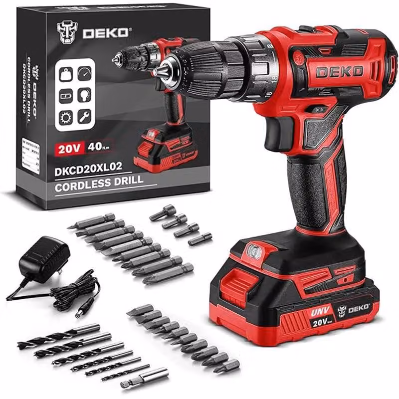 Trapano avvitatore a batteria da 20V per uso femminile - Set di trapano elettrico - Con batteria e caricabatterie - Ideale per lavori in legno e per la casa - Colore: DKCD20XL02R-AZ01