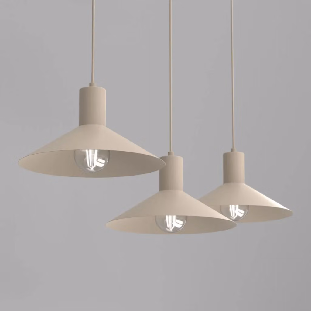 Lampadario sospeso Nox con 3 luci E27 in metallo beige per cucina, soggiorno o sala da pranzo – 2