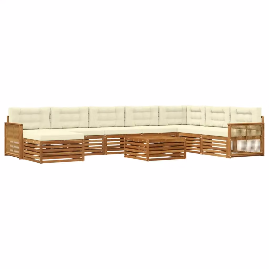 Set di divani da esterno a forma di U vidaXL in legno di acacia con tavolino e pouf, colore marrone e beige – 2