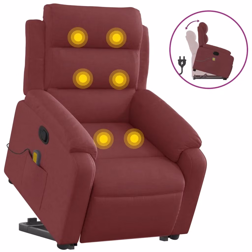 Poltrona Alzapersona Reclinabile con Assistenza Elettrica vidaXL in Tessuto Rosso per Senior – 2