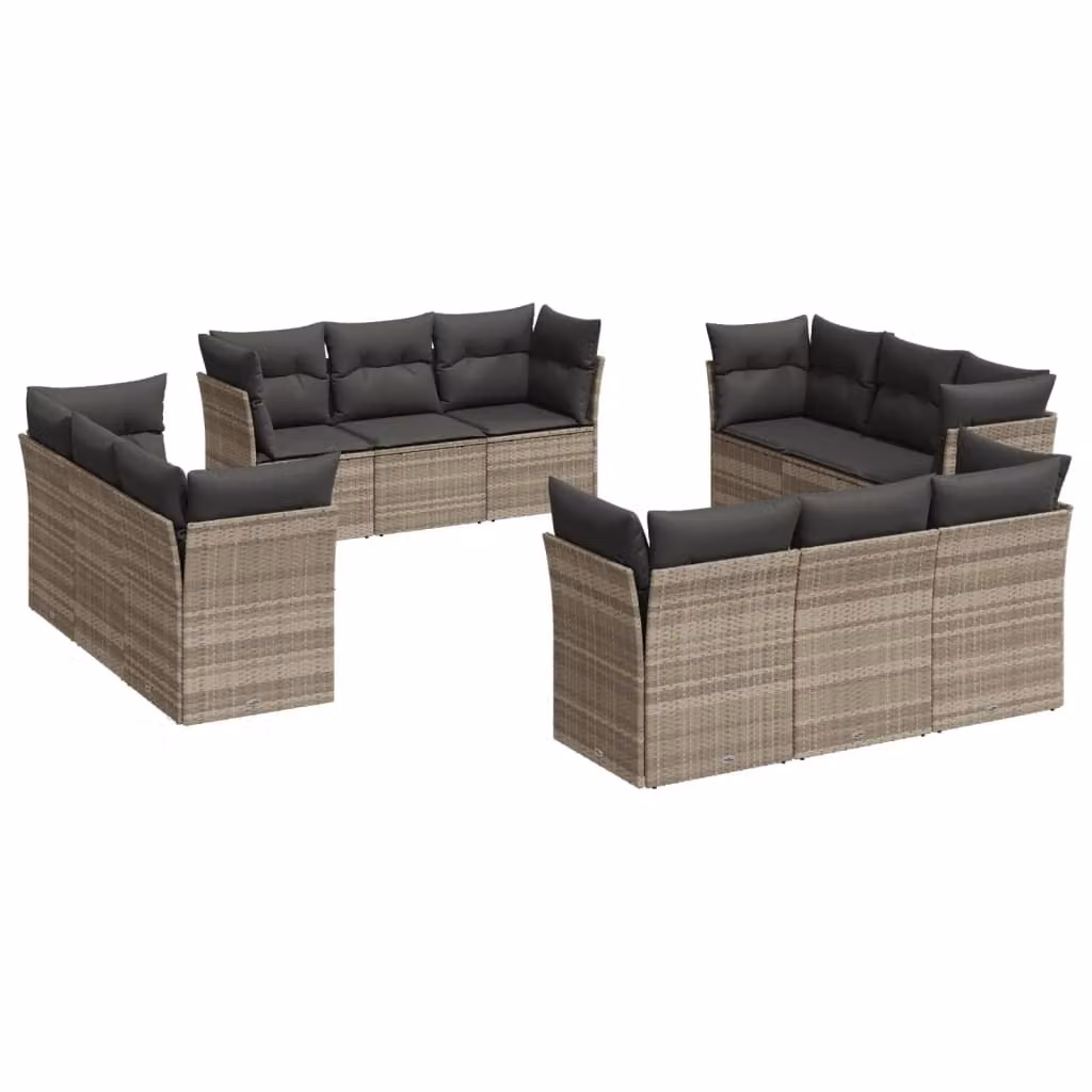 Set Divano Giardino 12 pz con Cuscini Grigio Chiaro Polyrattan