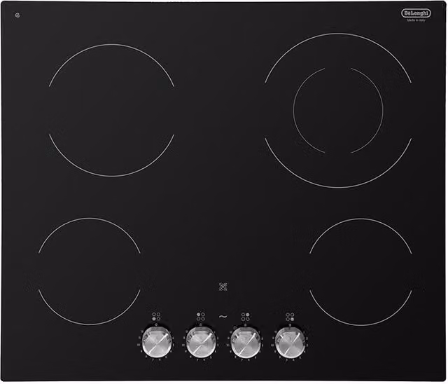Piano cottura elettrico a incasso De'Longhi PVC61FK in vetroceramica nero con 4 zone di cottura e funzione power boost